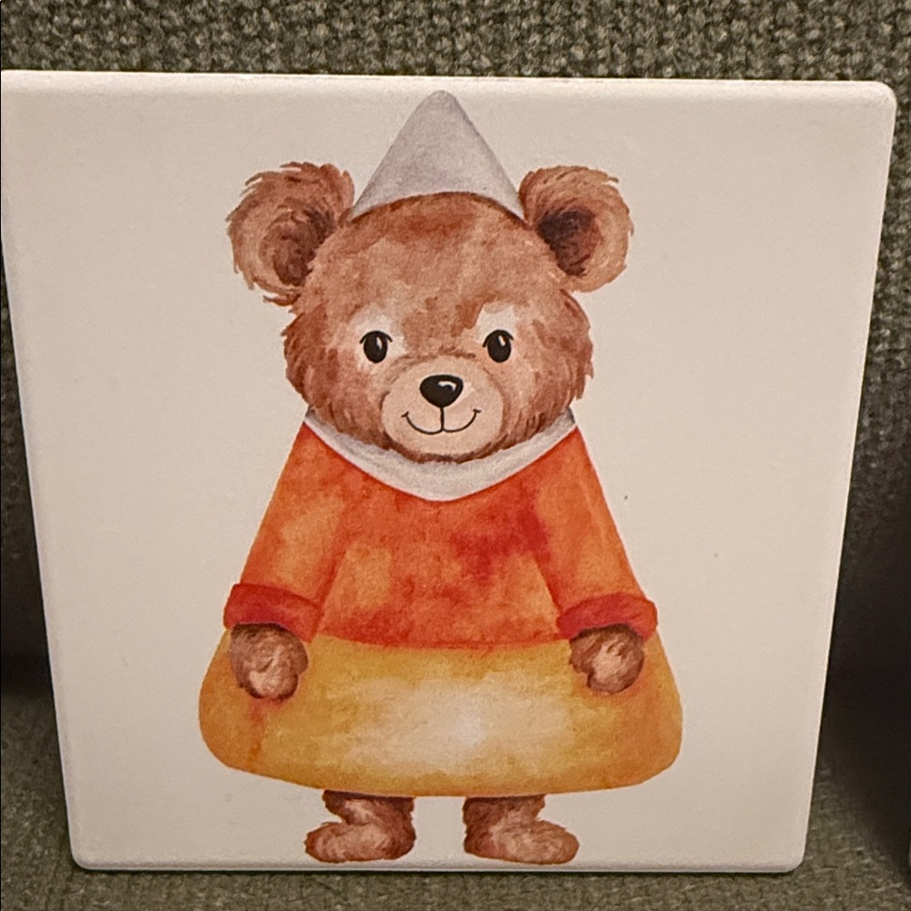 Ceramic Halloween Bear Coaster Set - Assorted Designs- Cork Backing. - Picture 2 of 12